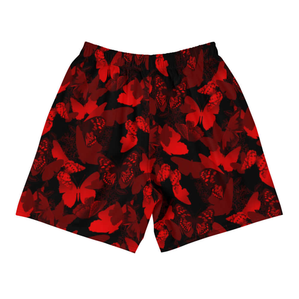 Men's Butterfly Athletic Shorts in vibrant red and black butterfly print, perfect for active lifestyles and workouts.
