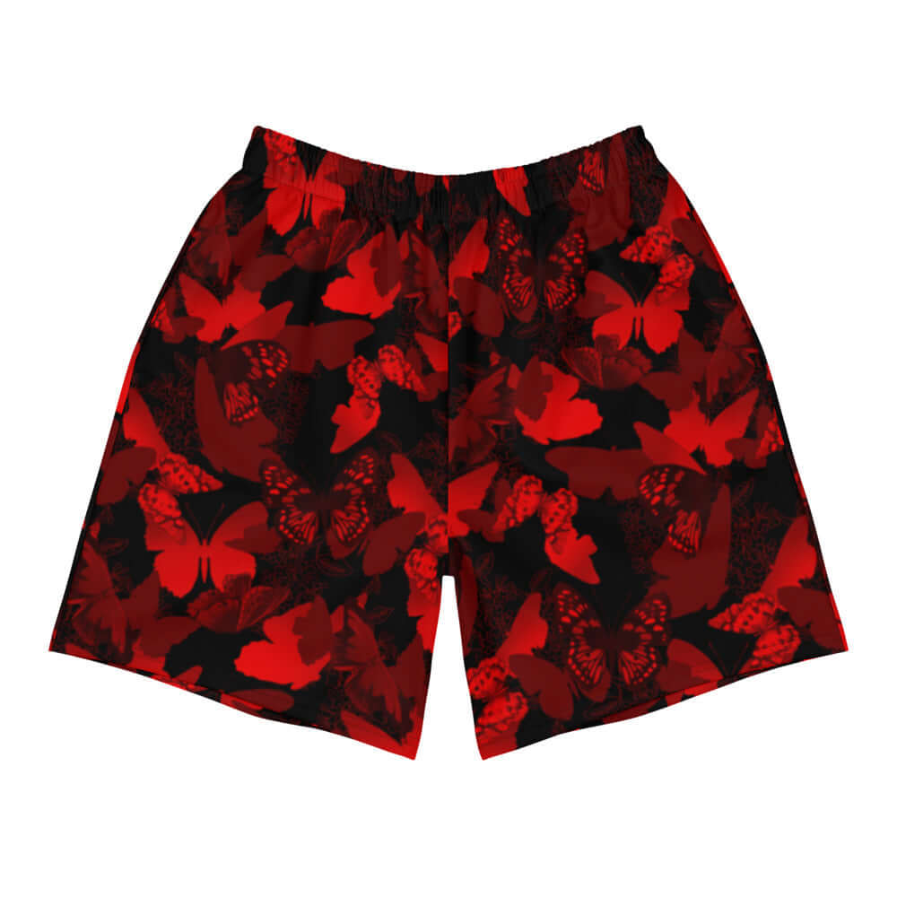 Stylish Men's Butterfly Athletic Shorts in vibrant red and black, perfect for any sport or activity.