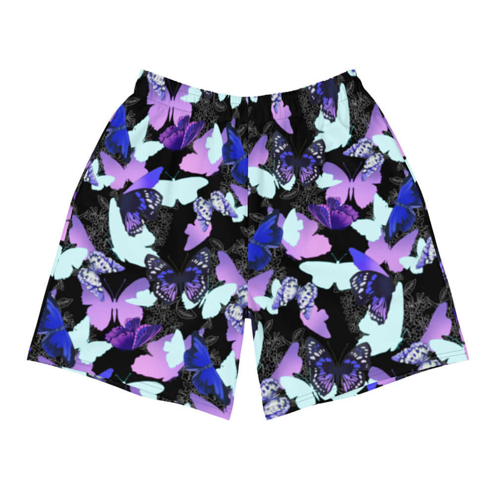 Colorful Men's Butterfly Athletic Shorts designed for comfort in any activity, perfect for running or swimming.