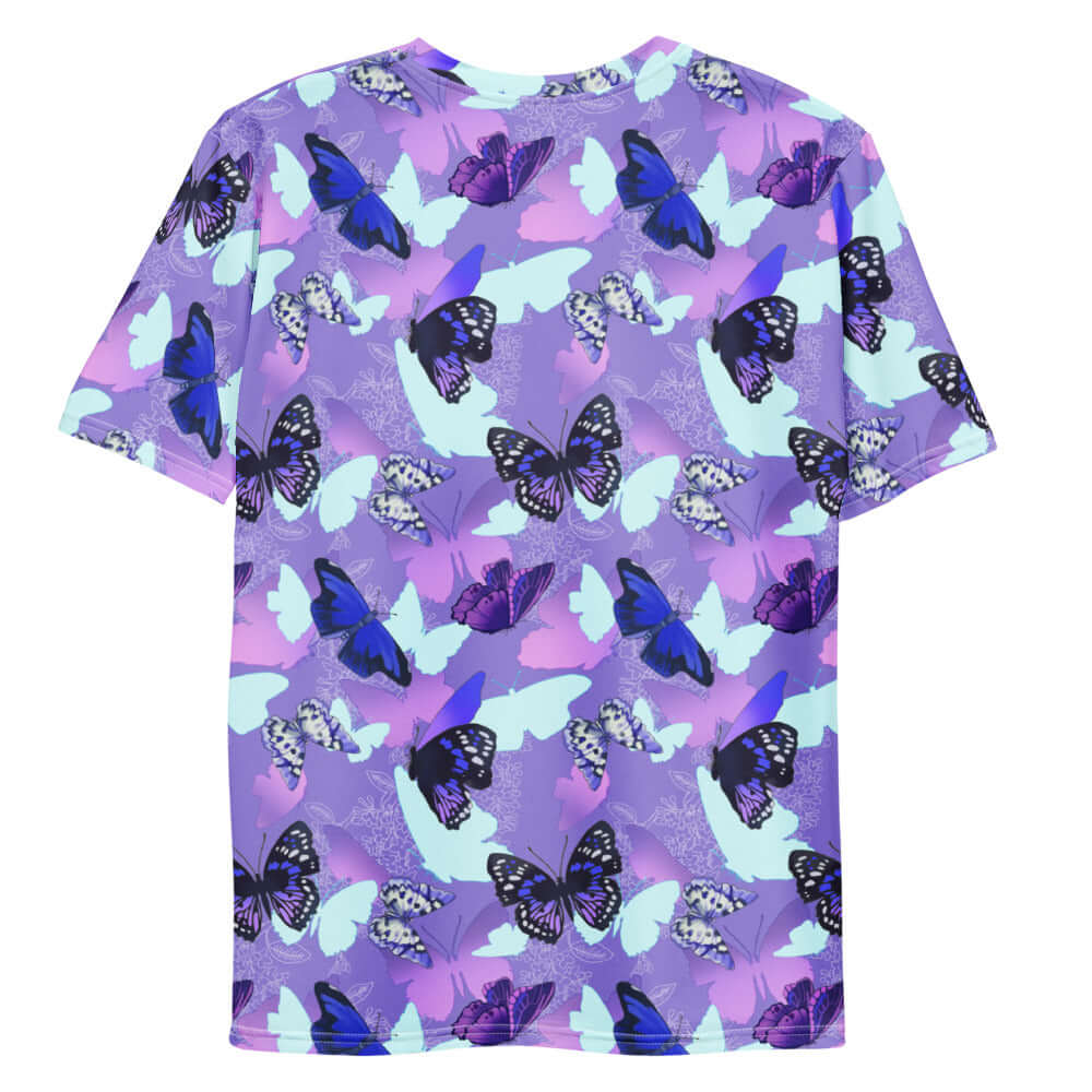 Vibrant Men's Butterfly T-shirt featuring colorful butterfly prints, crafted for comfort and durability. Perfect for any occasion.