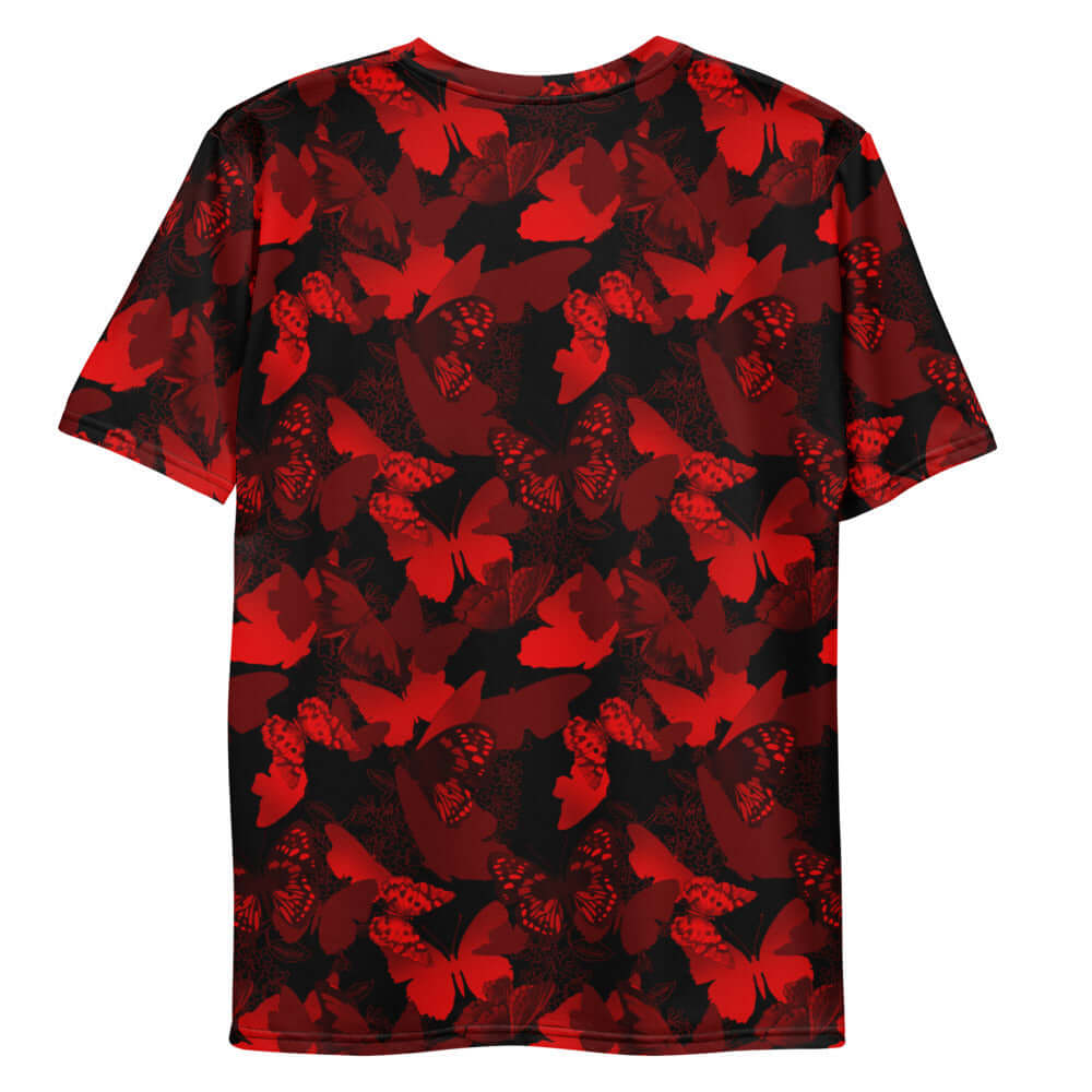 Men's Butterfly T-shirt featuring a vibrant red butterfly print, crafted for comfort and durability. Perfect for any casual style.