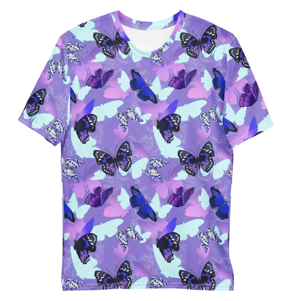 Vibrant Men's Butterfly T-shirt featuring a colorful butterfly print, perfect for comfort and style. Ideal for everyday wear.