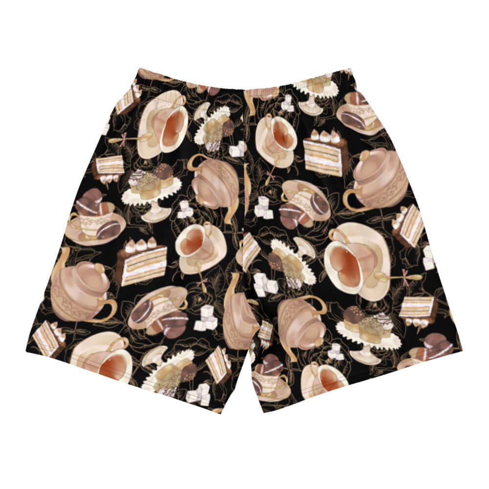 Men's Café Athletic Shorts featuring a unique coffee-themed design, perfect for running or lounging activities.