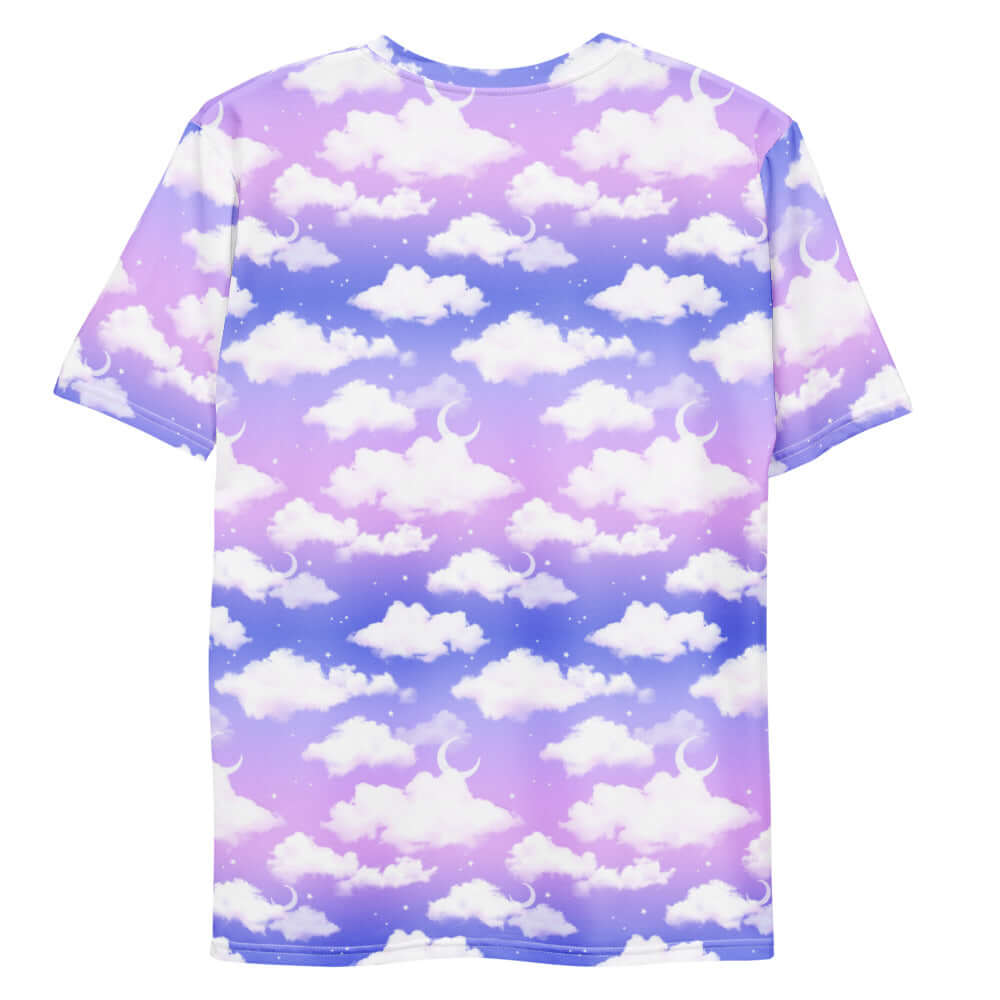 Men's Cloudy Sky T-shirt features a dreamy pastel cloud design, perfect for casual comfort and style.