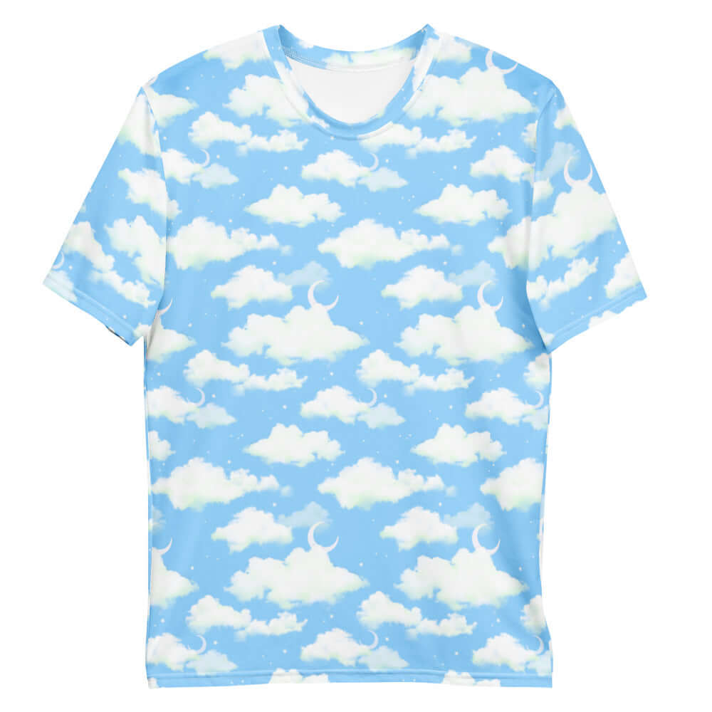 Men's Cloudy Sky T-shirt features a vibrant cloud pattern, offering comfort and style for any casual occasion.