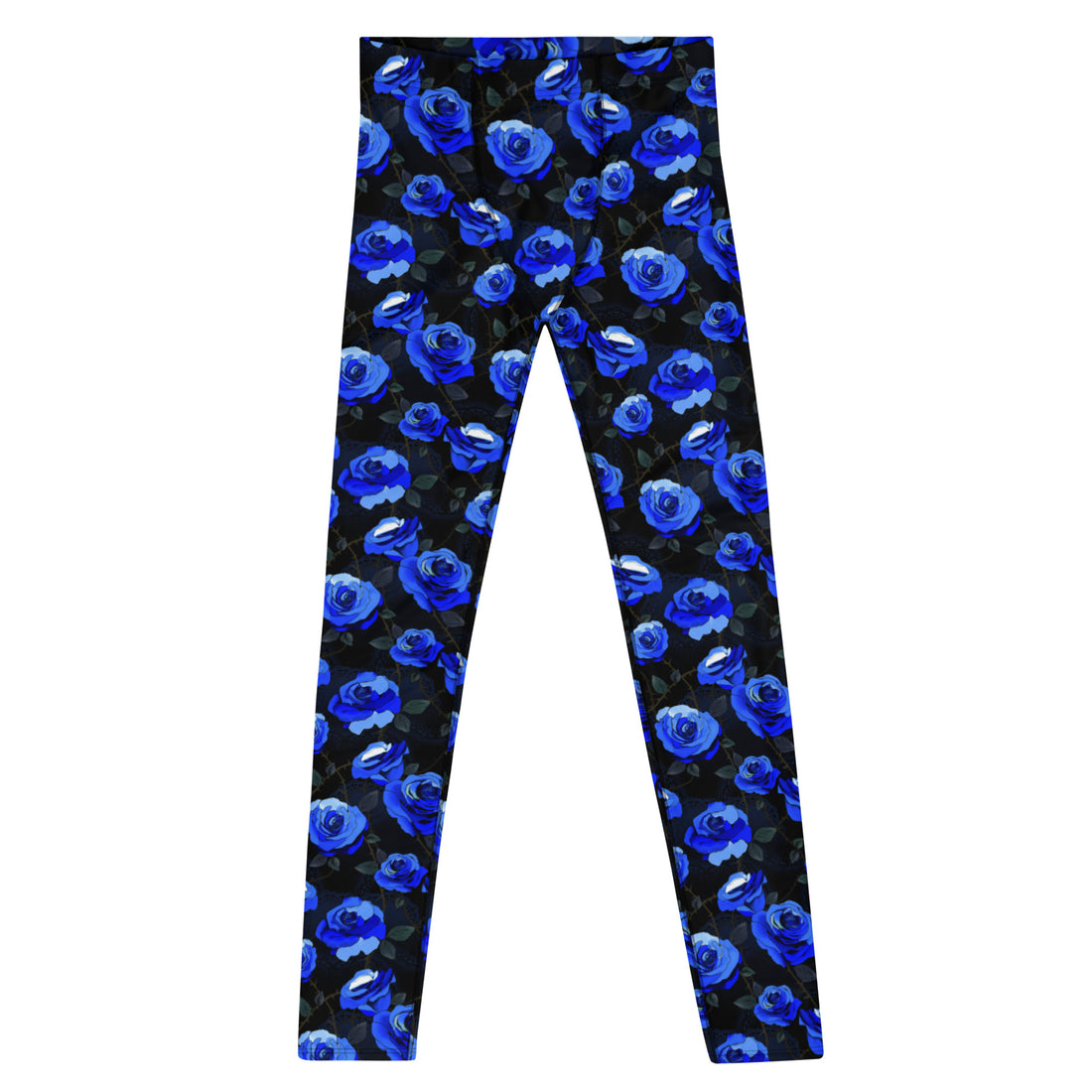 Stylish Men's Enchanted Rose Leggings featuring elegant blue rose patterns, perfect for any activity.