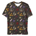 Men's Gothic Tea Time T-shirt features a unique floral and skull pattern, offering comfort with a stylish twist.