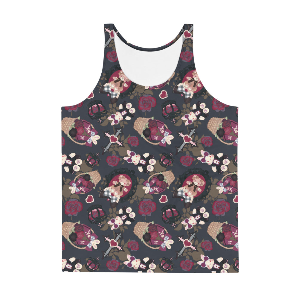 Men's Gothic Teddy Tank Top featuring vibrant colors and a relaxed fit, perfect for a stylish summer look.