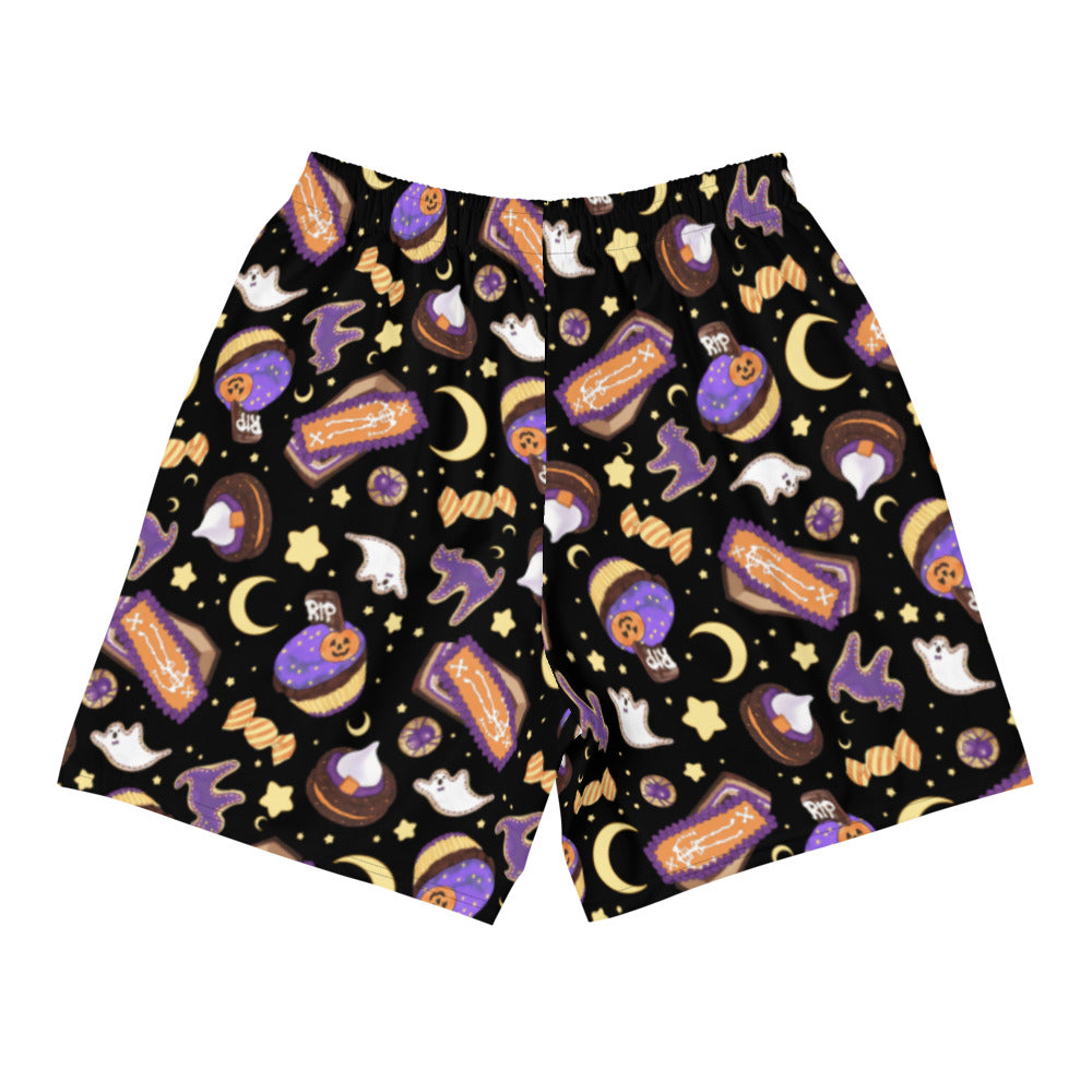 Men's Halloween Treat Athletic Shorts feature a fun spooky design, perfect for workouts or casual wear this season.