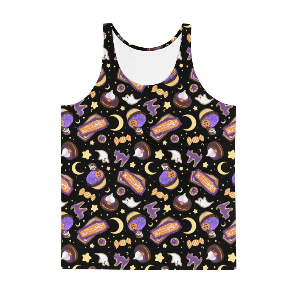 Celebrate Halloween in our Men's Halloween Treat Tank Top, perfect for the gym or casual outings.