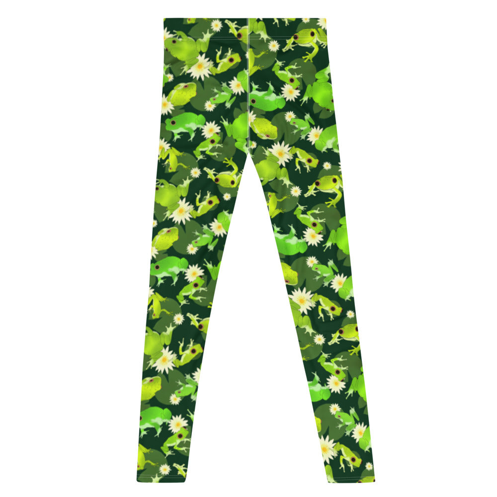 Stylish Men's Kero-kero Leggings featuring a vibrant frog and leaf pattern, perfect for workouts and activities.