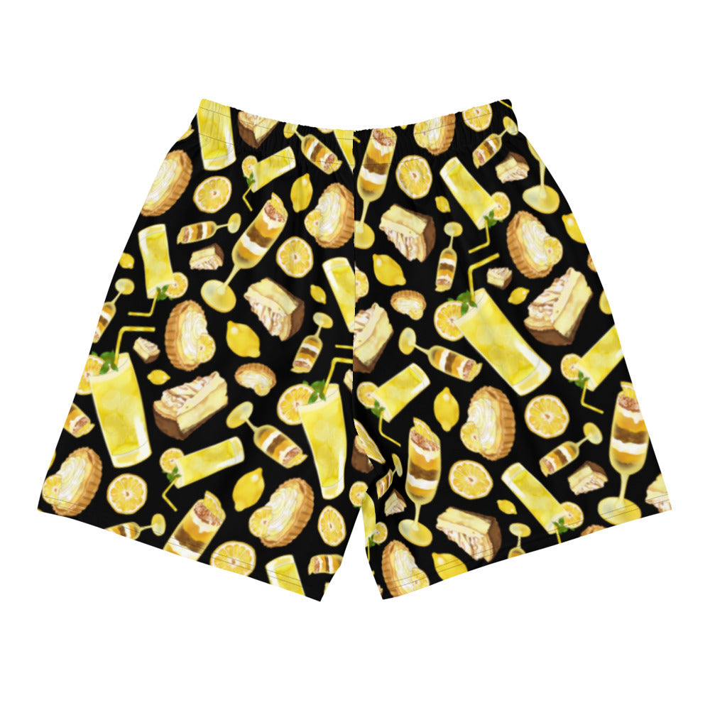 Men's Lemon Athletic Shorts feature a vibrant lemon print, perfect for workouts and casual outings.