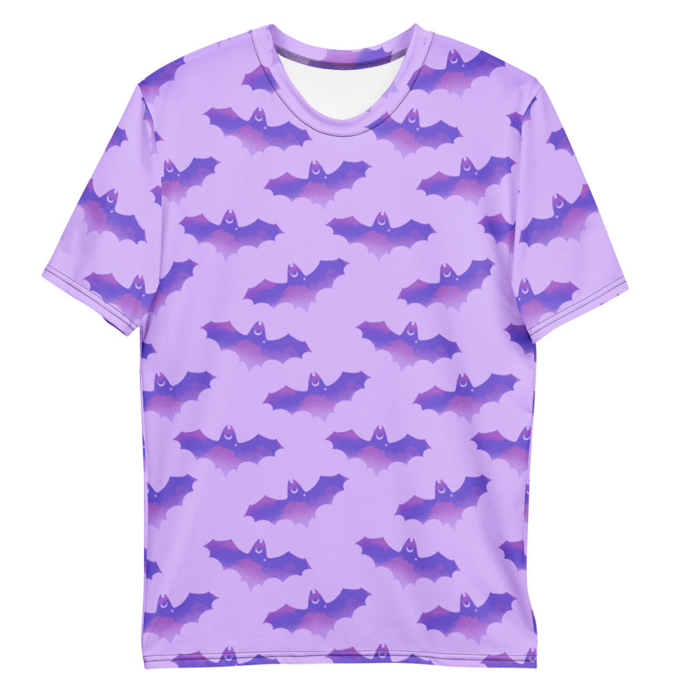Stylish Men's Morrigan T-shirt featuring a fun bat print, made from soft, stretchy polyester for ultimate comfort.