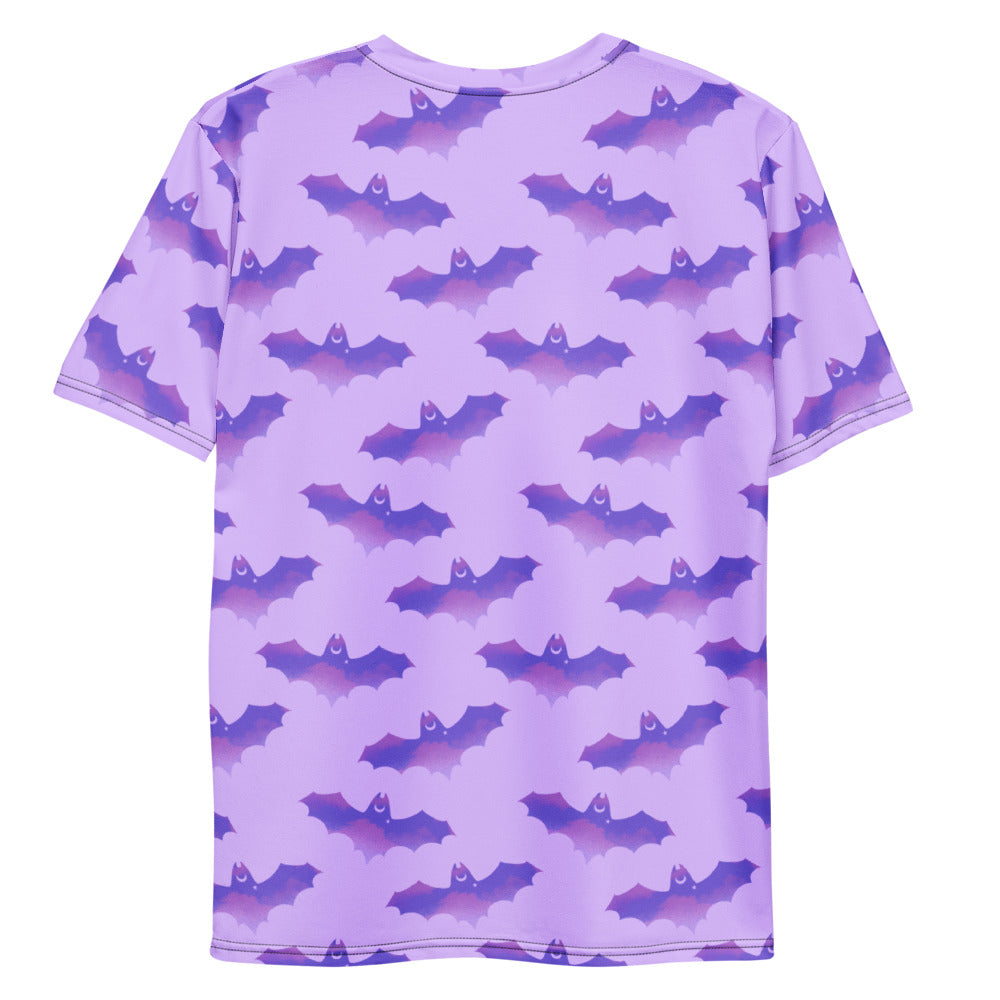 Men's Morrigan T-shirt features a vibrant bat pattern, offering comfort and style for everyday wear.