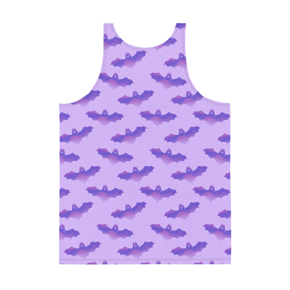 Shop the Men's Morrigan Tank Top featuring a vibrant bat print and soft, stretchy material for ultimate comfort.