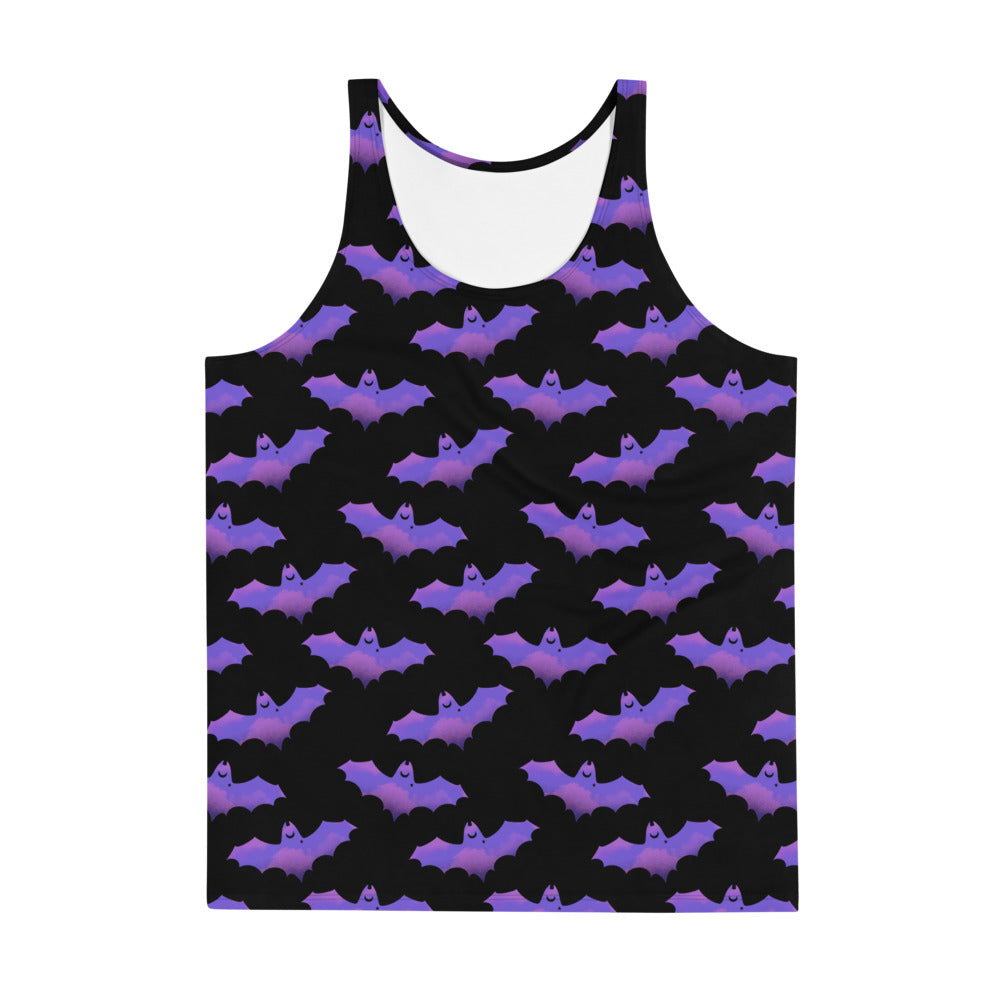 Vibrant Men's Morrigan Tank Top featuring a stylish bat design, perfect for a relaxed and comfortable fit.