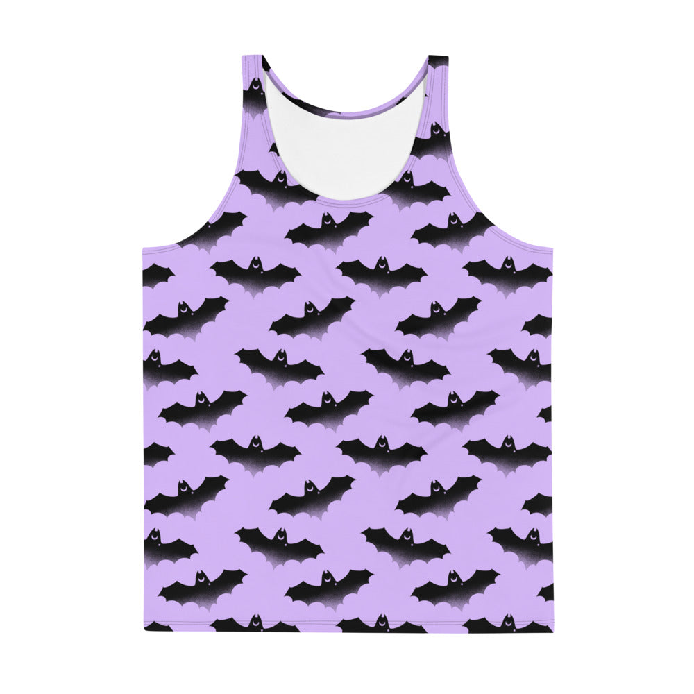 Men's Morrigan Tank Top featuring a vibrant bat design, perfect for a comfortable and stylish look.