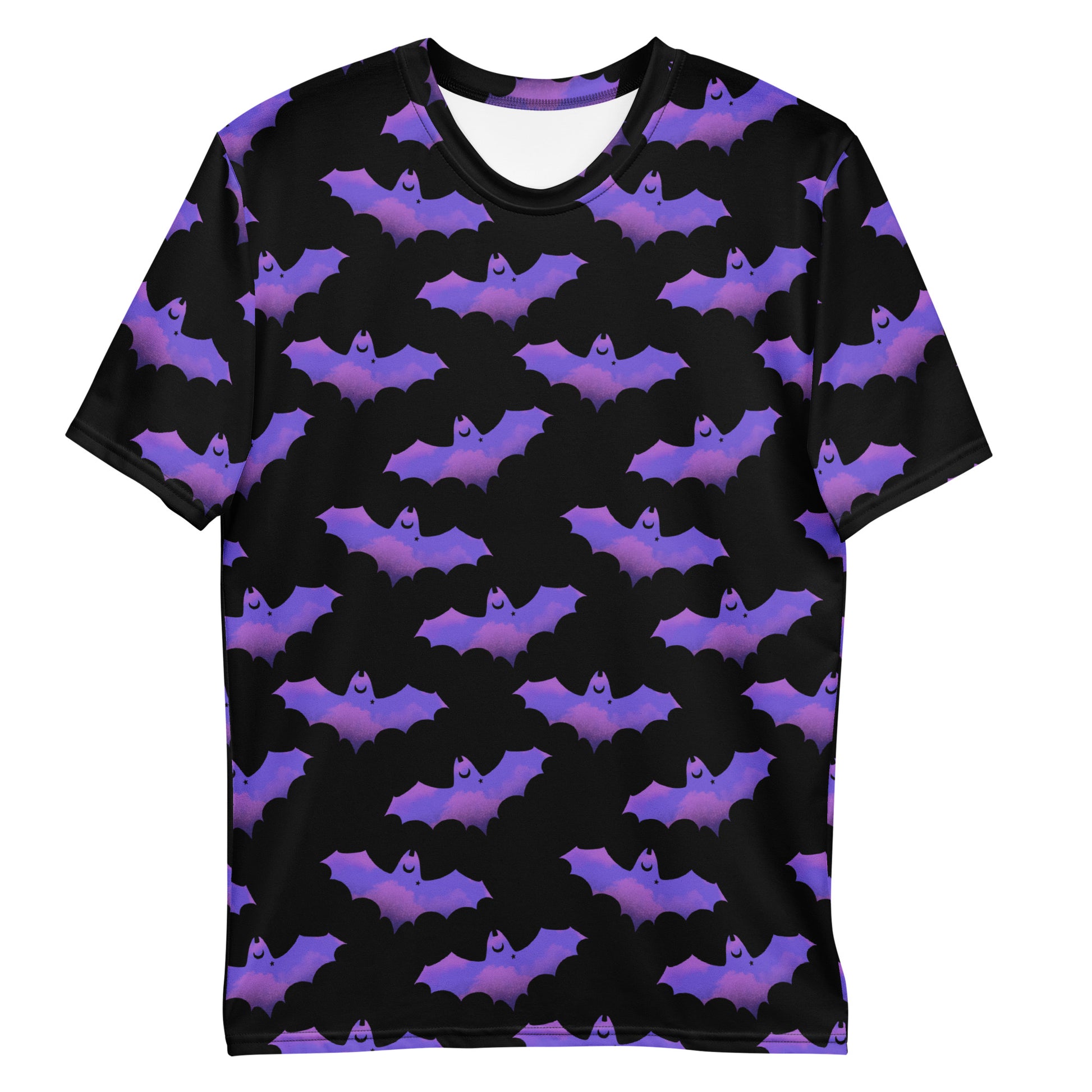 Stylish Men's Morrigan T-shirt featuring a colorful bat pattern, perfect for comfort and casual fashion.