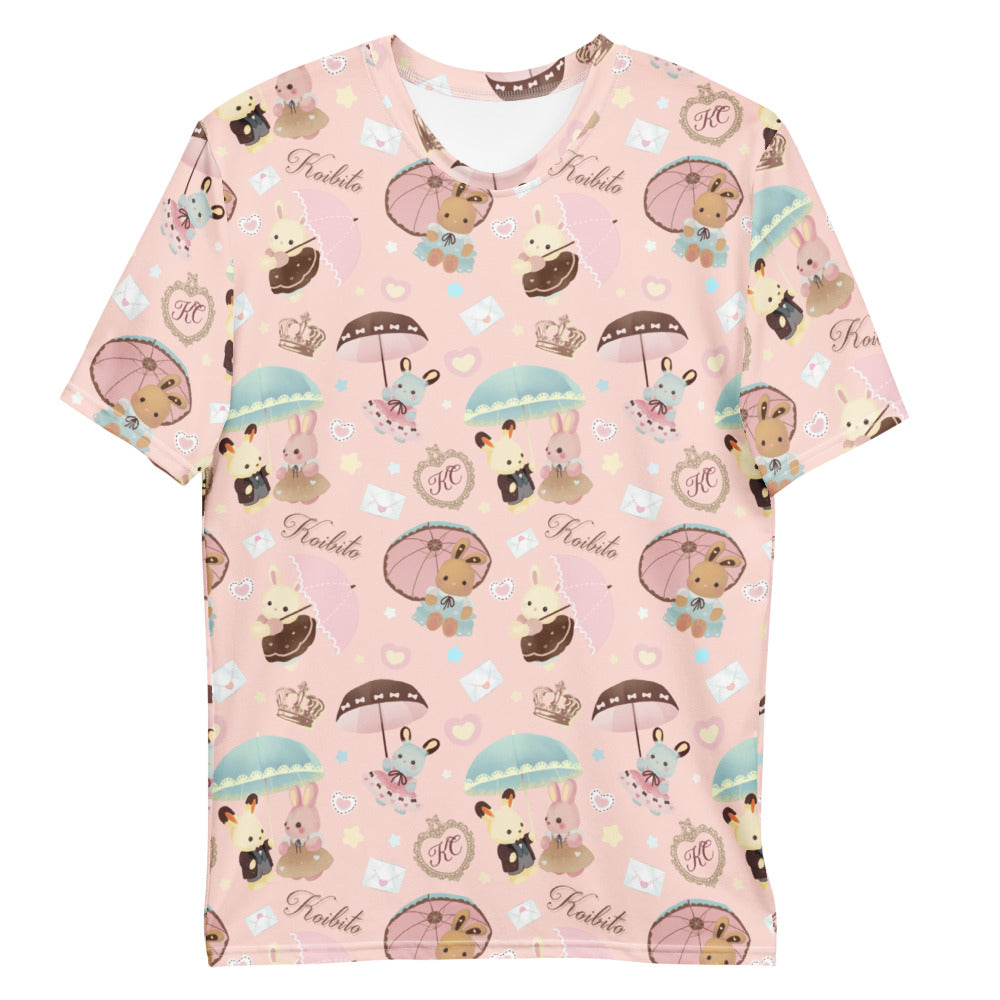 Brighten your spring wardrobe with the Men's Parasol Bunny T-shirt, featuring adorable bunnies and pastel colors.