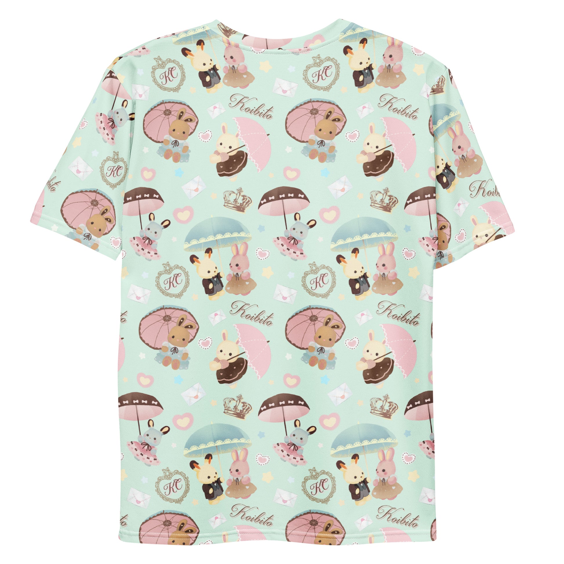 Brighten your spring with the Men's Parasol Bunny T-shirt, featuring adorable bunnies and parasols for tea parties.