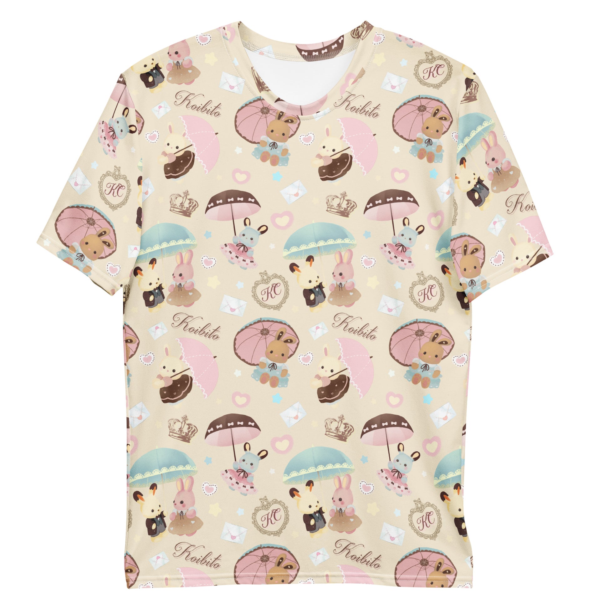 Brighten your spring wardrobe with the Men's Parasol Bunny T-shirt, featuring adorable bunnies under pastel umbrellas.