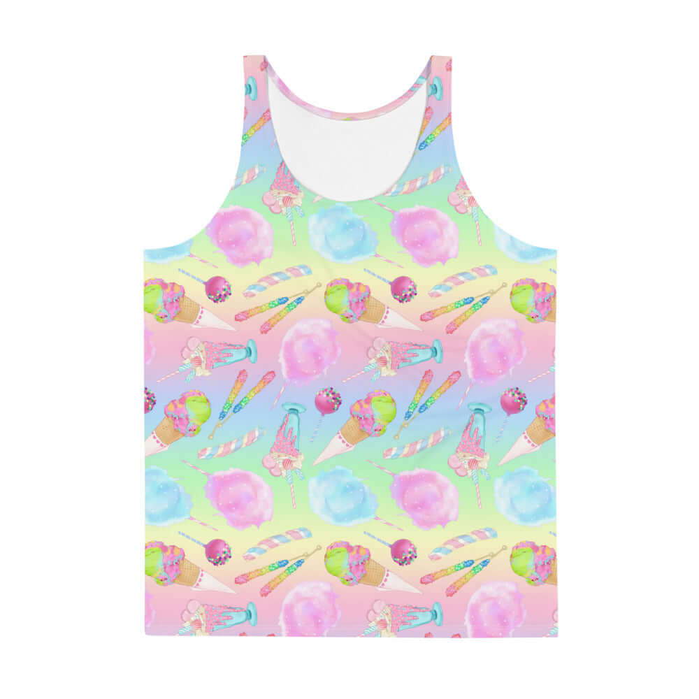 Bright and stylish, the Men's Rainbow Candy Tank Top features vibrant colors and a comfortable fit, perfect for summer.