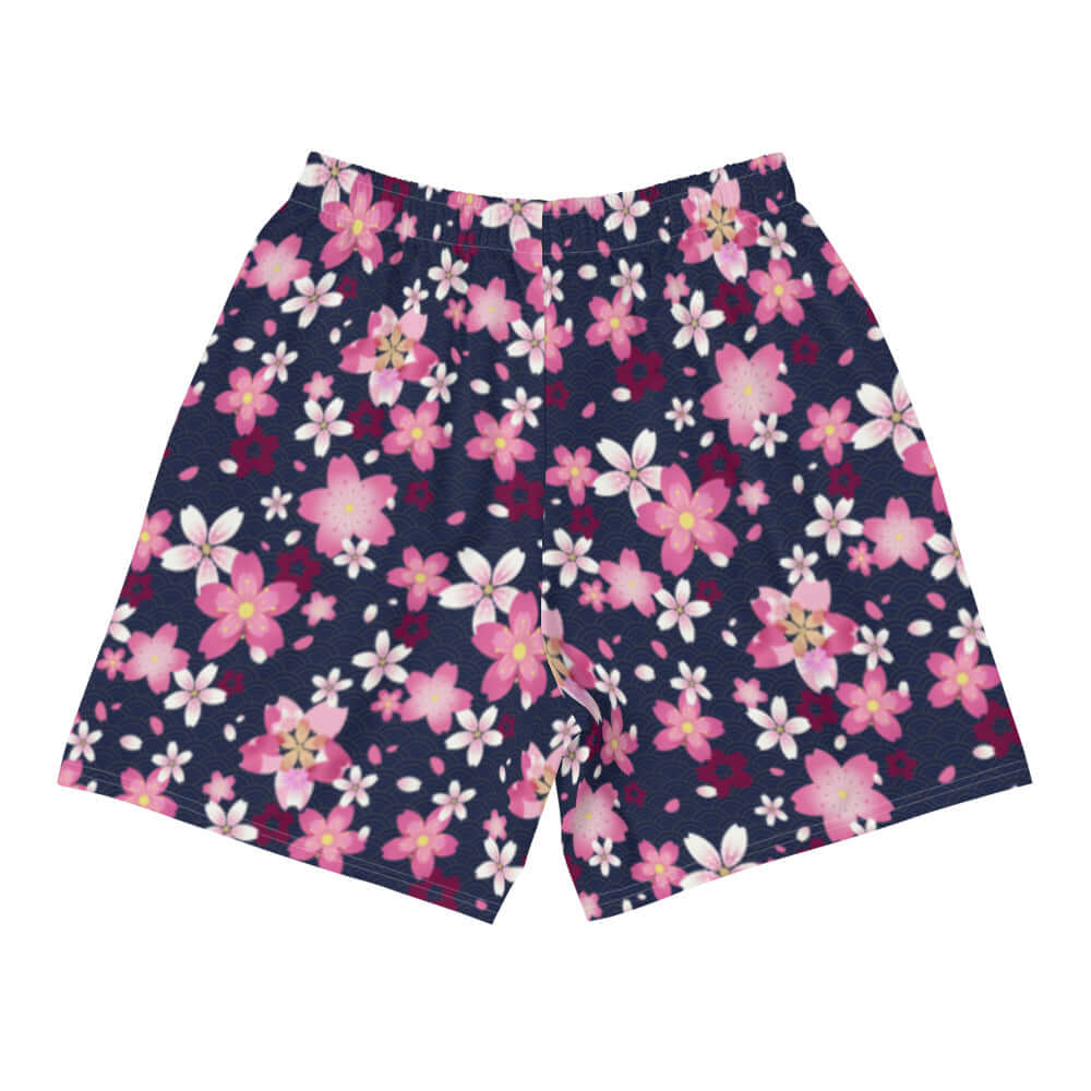 Men's Sakura Athletic Shorts feature a vibrant floral design, perfect for running or any active lifestyle.