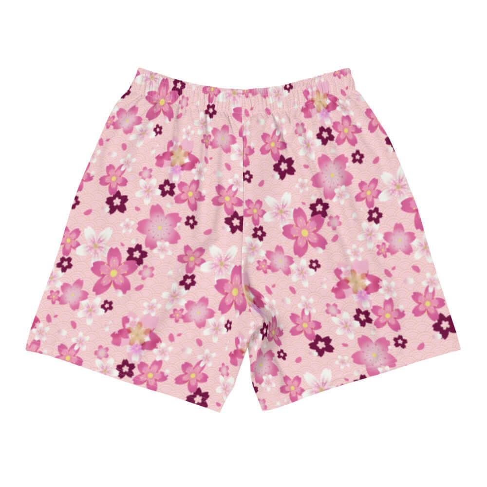 Men's Sakura Athletic Shorts feature a vibrant floral design, perfect for running or gym workouts with ease.
