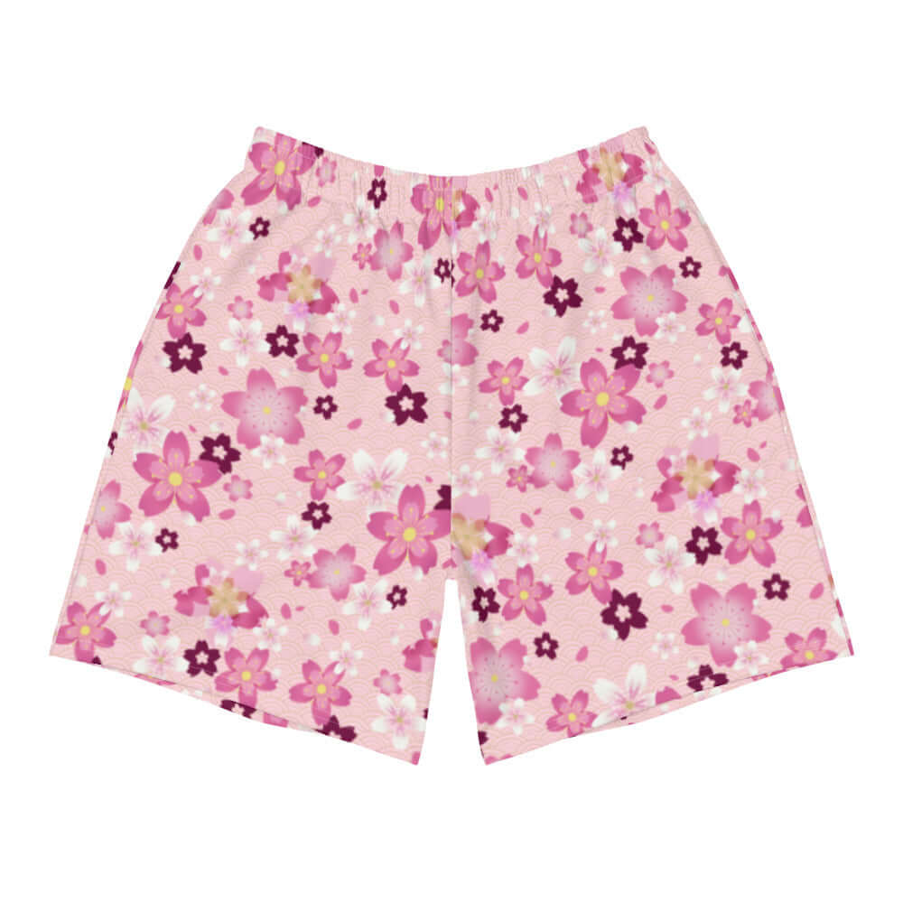 Men's Sakura Athletic Shorts feature a floral design, perfect for running or workouts. Easy to wear for any activity.