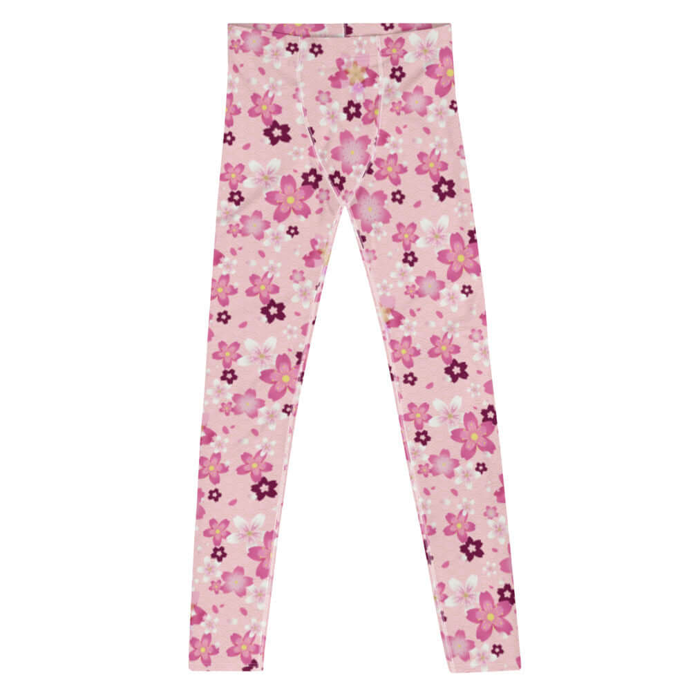 Soft and stretchy Men's Sakura Leggings feature a vibrant floral print, perfect for workouts or casual wear.