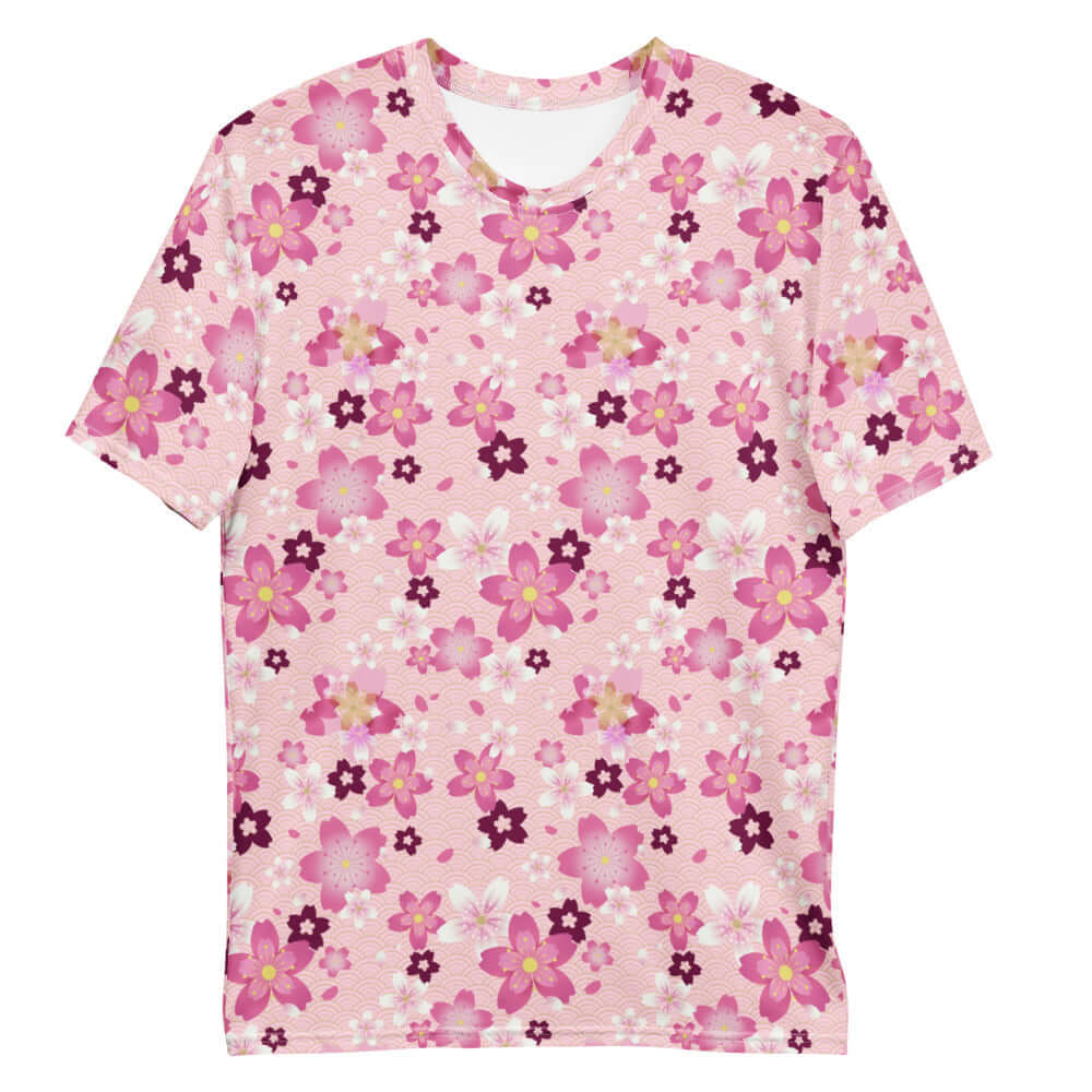 Stylish Men's Sakura T-shirt featuring vibrant floral patterns, perfect for comfort and everyday wear.