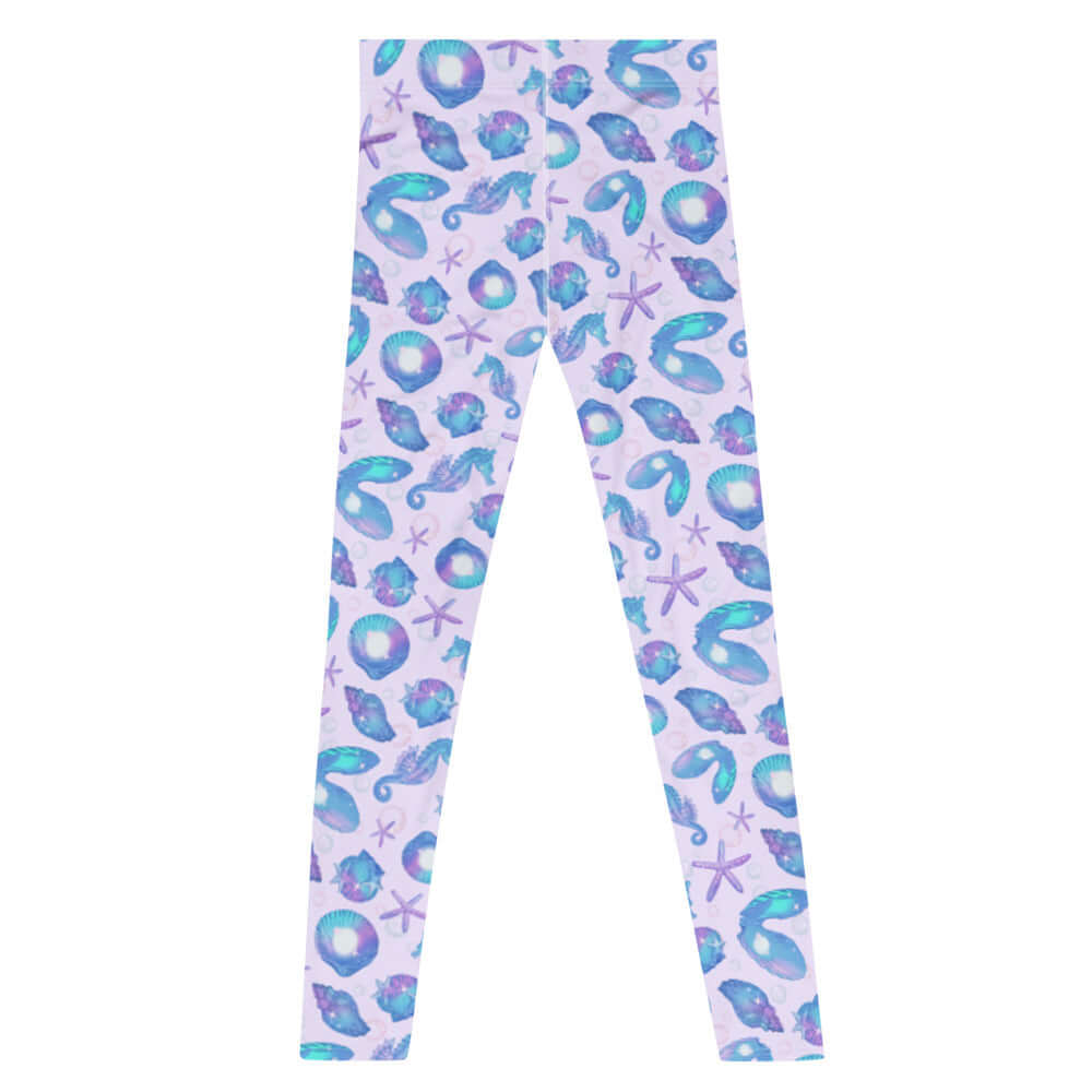 Men's Sea Princess Leggings feature vibrant sea-themed patterns, perfect for active wear and versatile styling options.