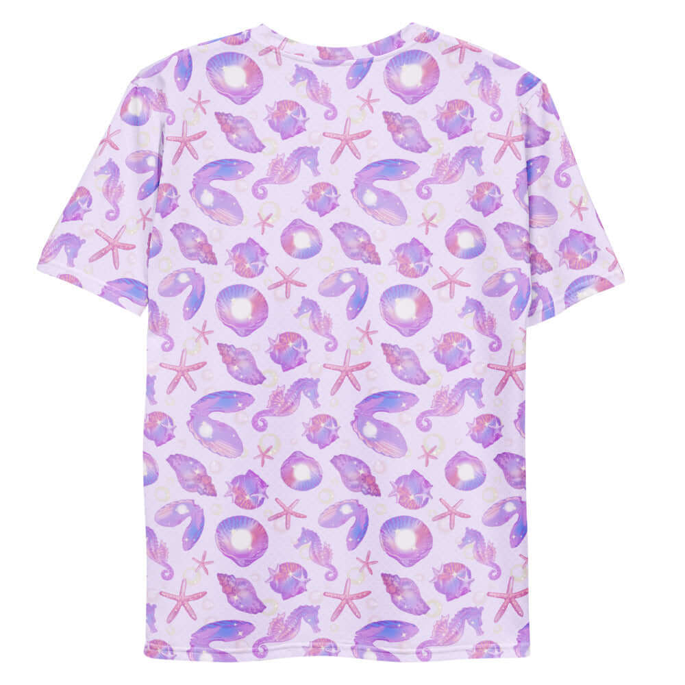 Men's Sea Princess T-shirt features a vibrant seashell and starfish print, perfect for a stylish summer look.