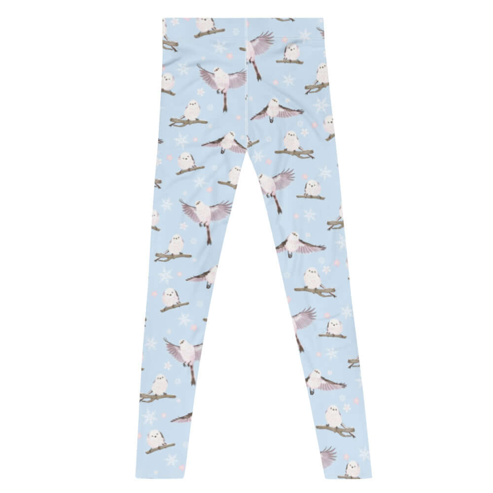 Men's Snow Bird Leggings feature a playful bird pattern, perfect for active wear or layering under shorts.