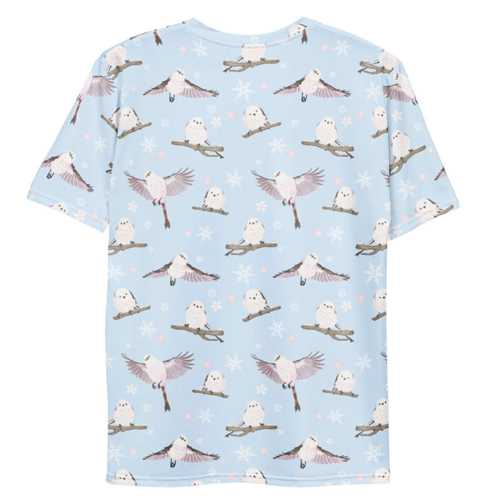 Men's Snow Bird T-shirt featuring a charming winter bird print, perfect for comfort and style all season long.