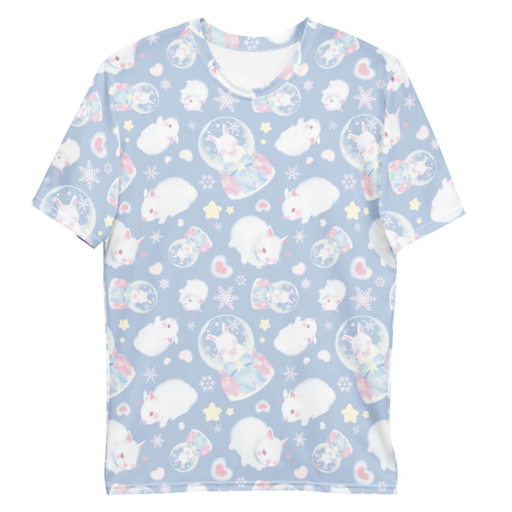 Stylish Men's Snow Bunny T-shirt featuring adorable bunny prints on a soft, stretchy fabric for ultimate comfort.