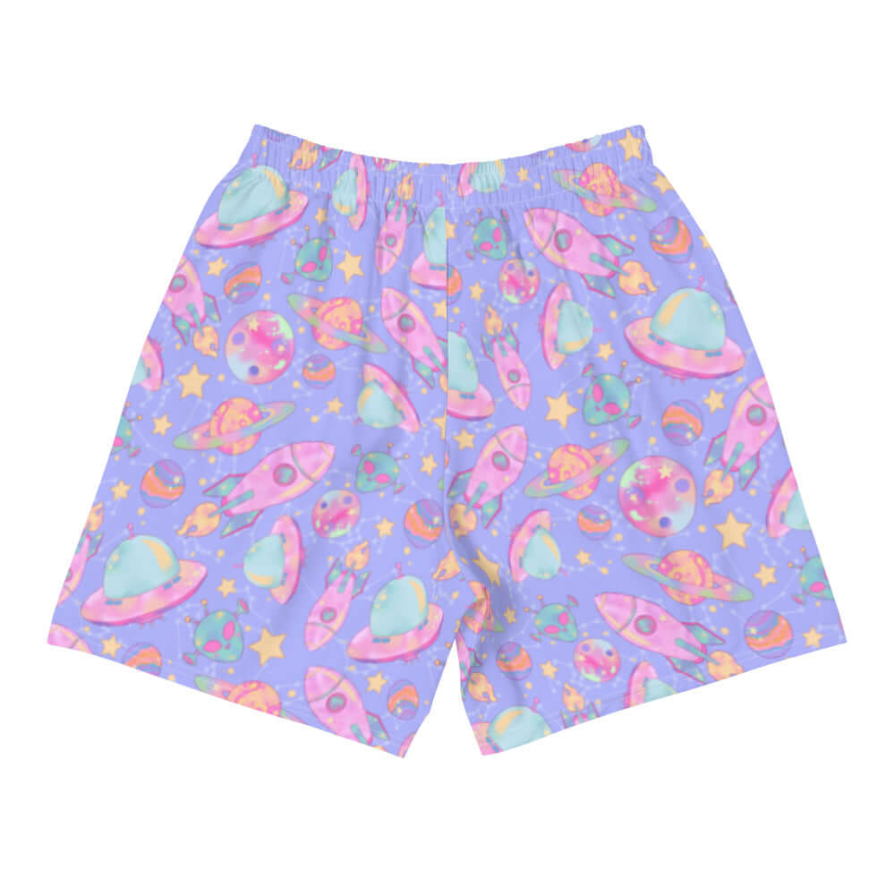 Men's Space Athletic Shorts feature a vibrant space-themed design, perfect for any sport or activity.
