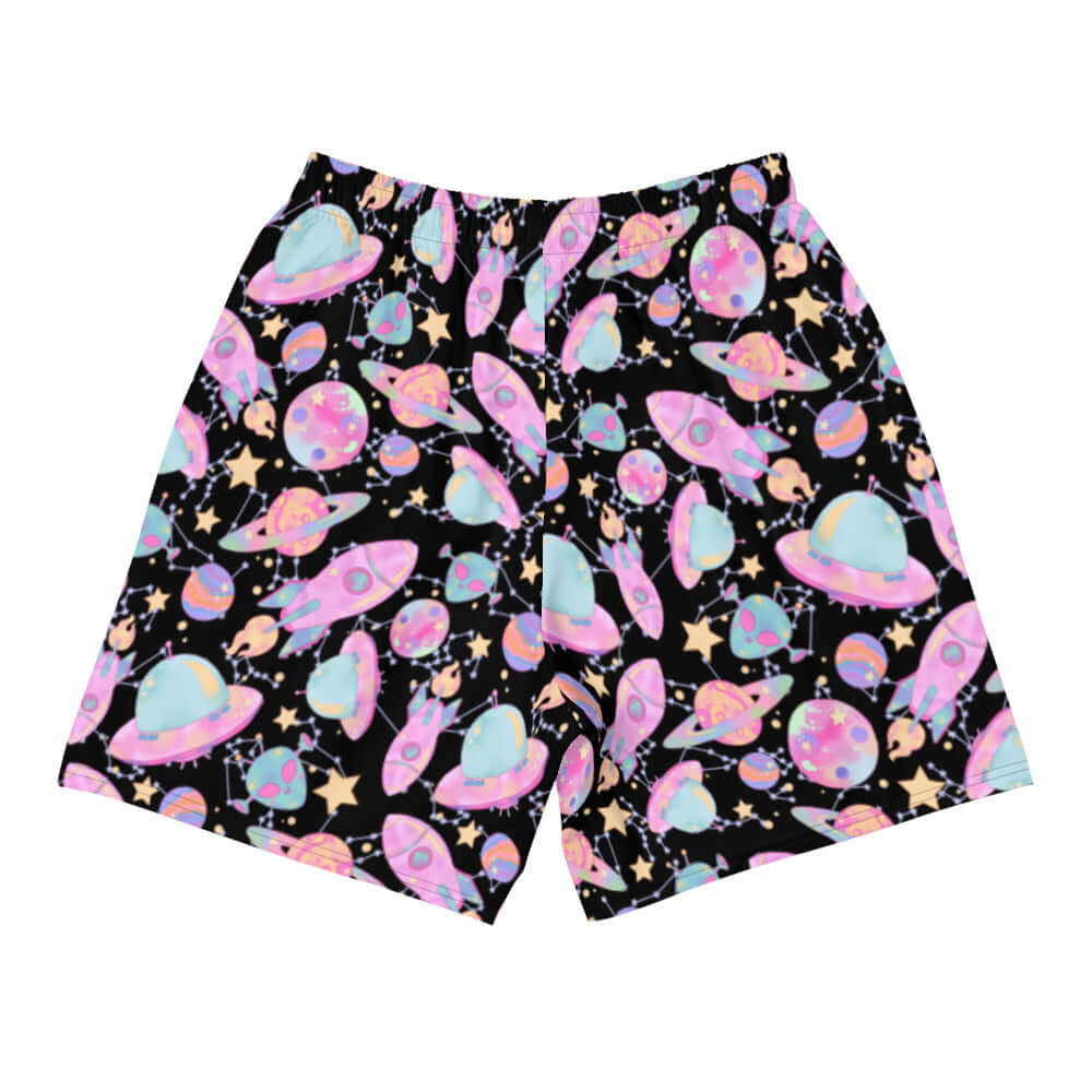 Men's Space Athletic Shorts featuring a colorful cosmic design, perfect for any active lifestyle. Ideal for workouts!