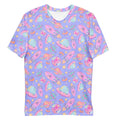 Colorful Men's Space T-shirt featuring vibrant planets and rockets, perfect for comfort and style. Ideal for casual wear.