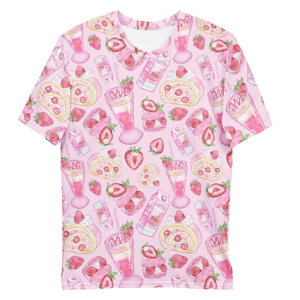 Vibrant Men's Strawberry T-shirt featuring a playful pink design with strawberries, perfect for casual comfort and style.