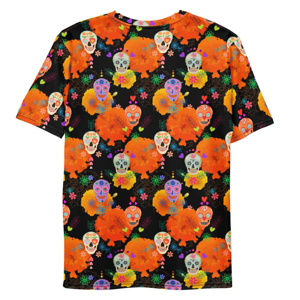 Colorful Men's Sugar Skull T-shirt featuring vibrant designs, perfect for festive outings and self-expression.