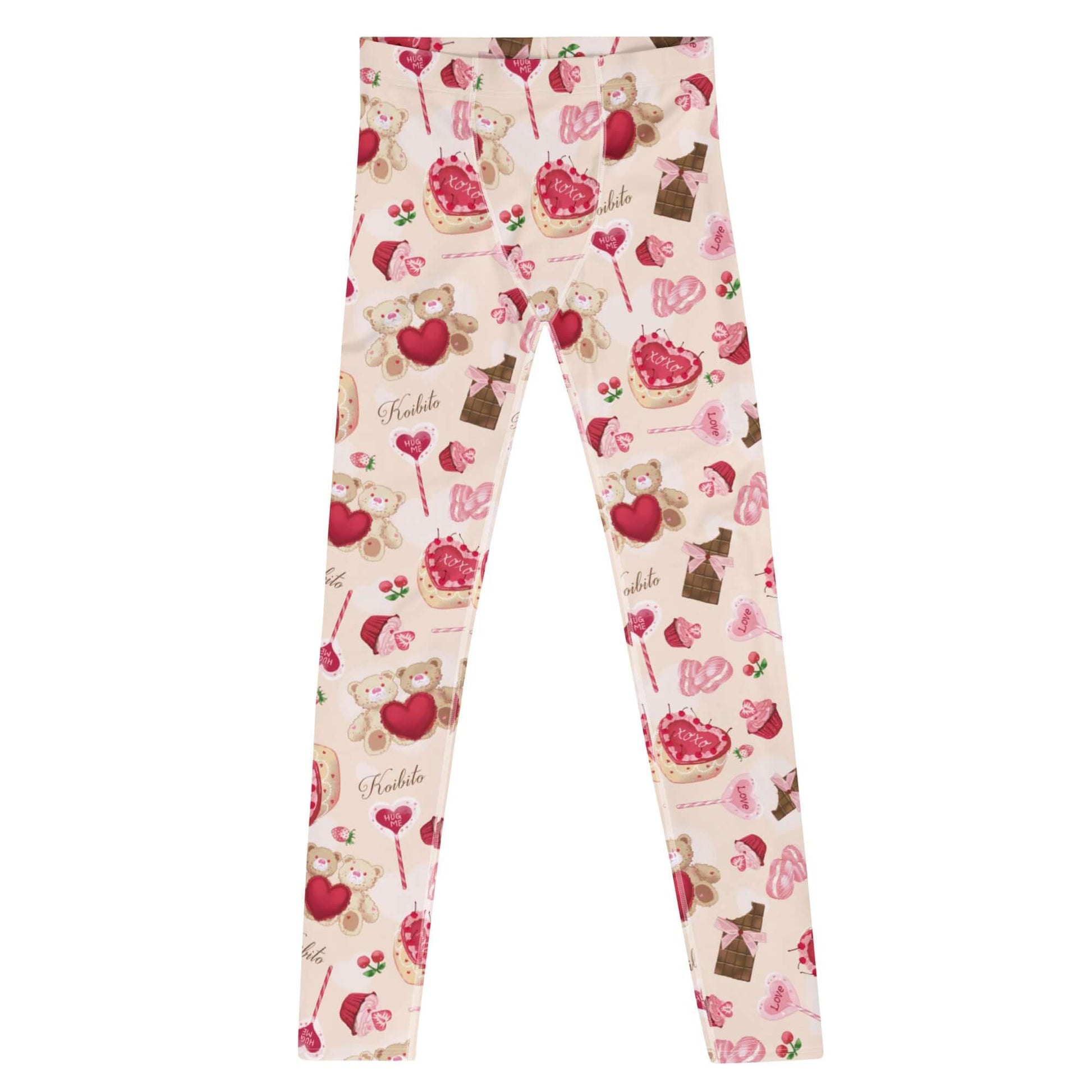 Men's Sugar Sweetheart Leggings feature a fun dessert print, perfect for workouts or casual wear. Stay active in style!