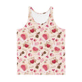 Colorful Men's Sugar Sweetheart Tank Top featuring a fun dessert pattern, perfect for a relaxed and stylish look.