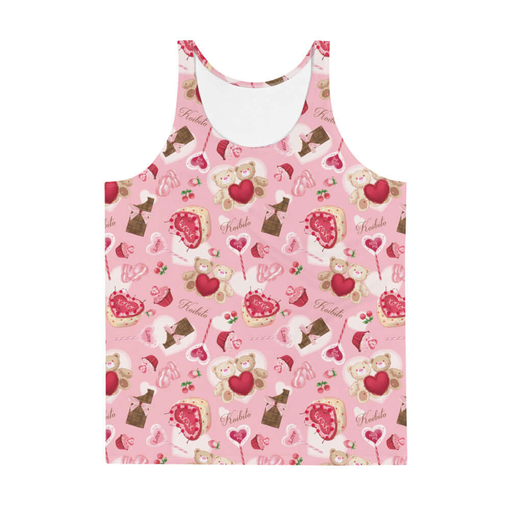 Bright and vibrant Men's Sugar Sweetheart Tank Top featuring a playful print, perfect for a relaxed and stylish look.