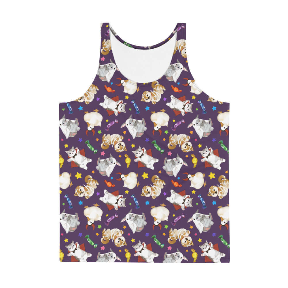 Colorful Men's Trick or Treaters Tank Top featuring playful designs, made from soft, stretchy material for comfort.