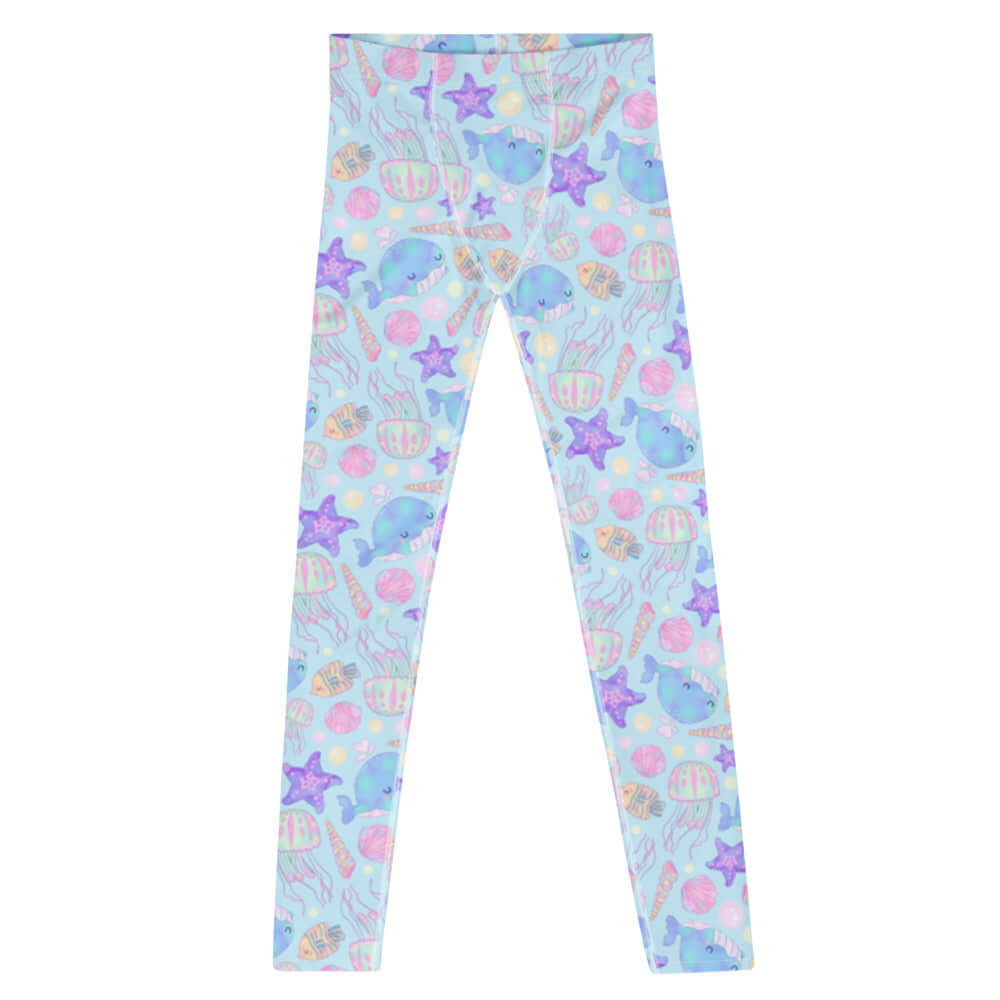 Colorful Men's Under the Sea Leggings featuring marine life design, perfect for workouts or casual wear.
