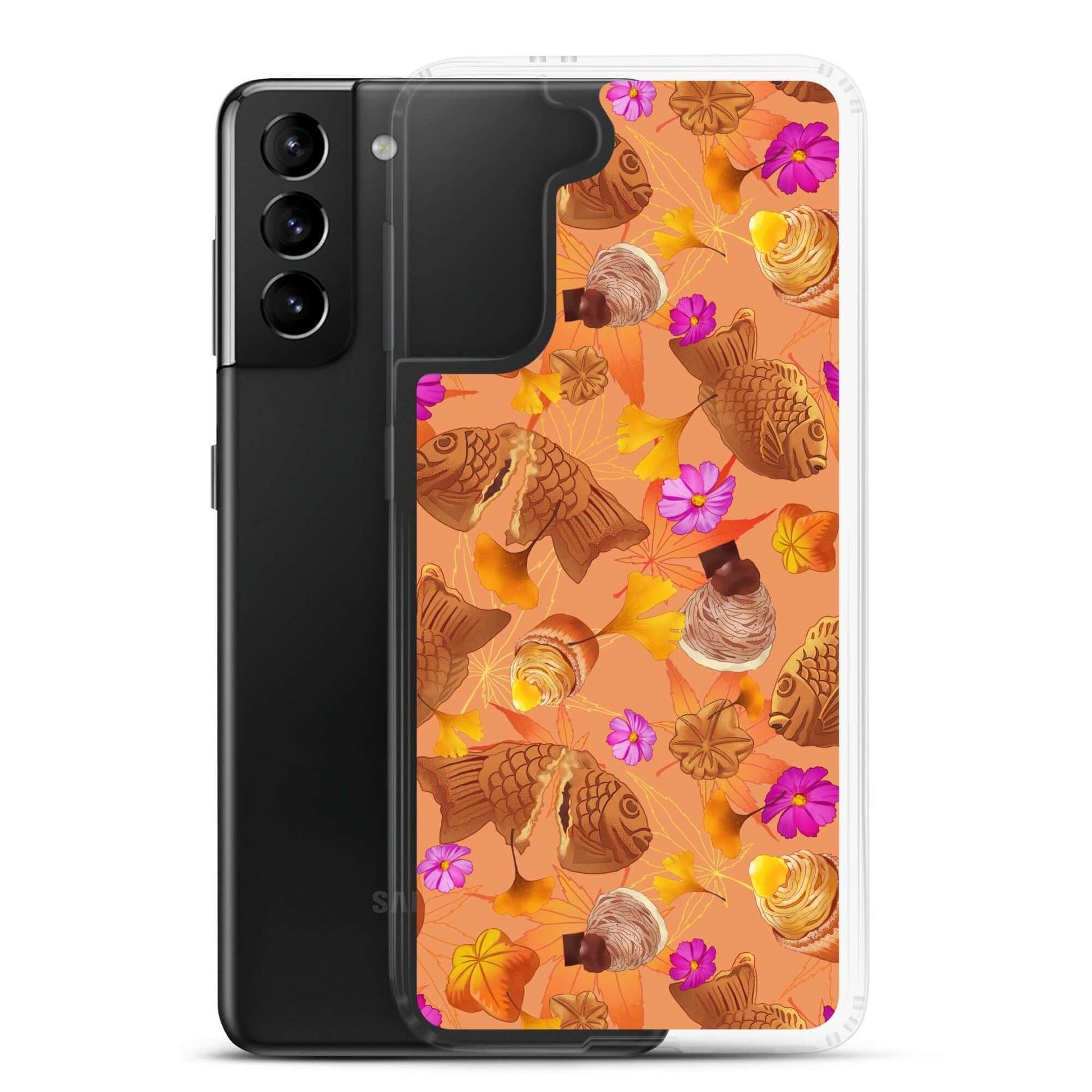 Momiji Samsung® Clear Case featuring a vibrant design, offering protection against scratches, dust, and dirt.