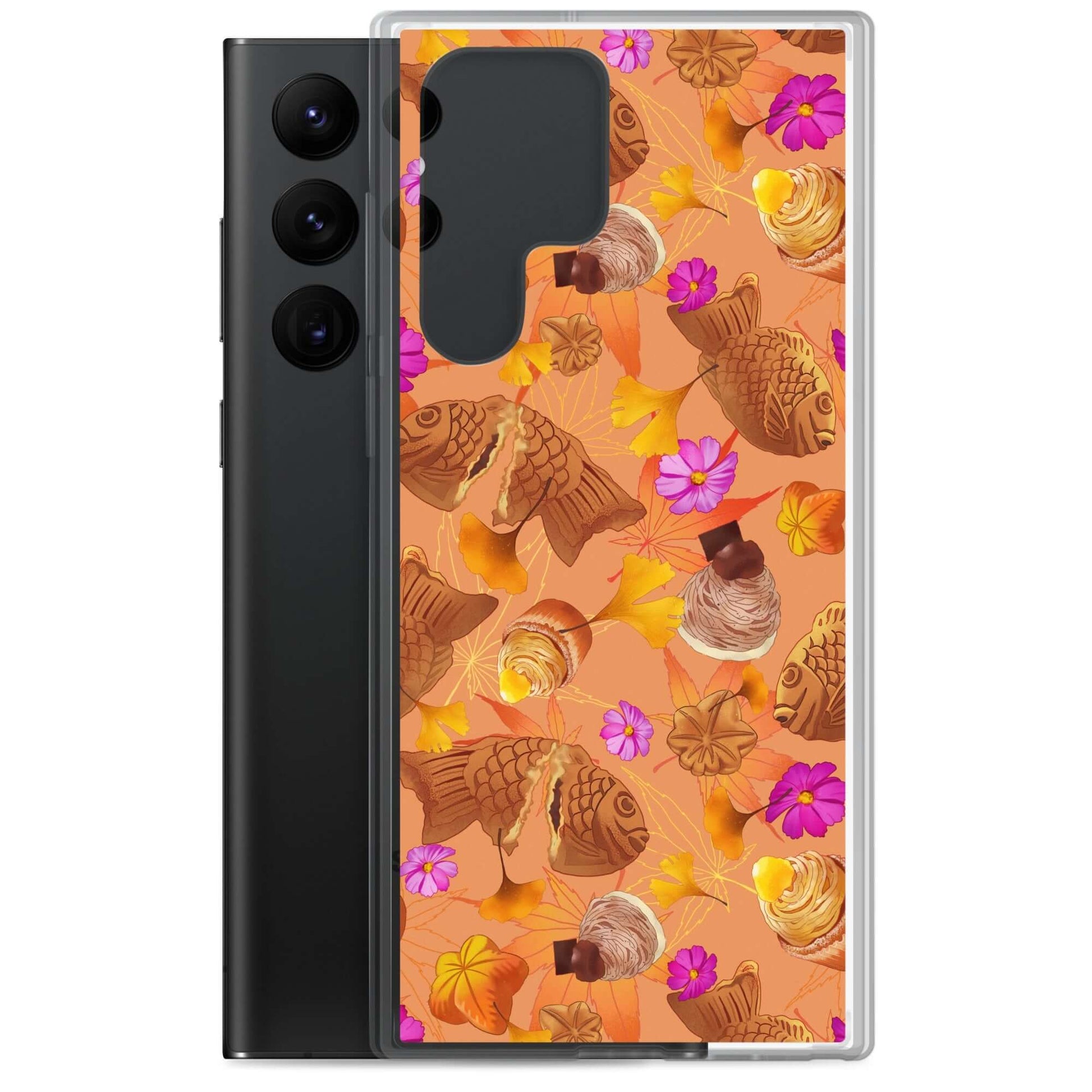 Momiji Samsung® Clear Case featuring a vibrant design, offering protection from scratches and dirt for your phone.