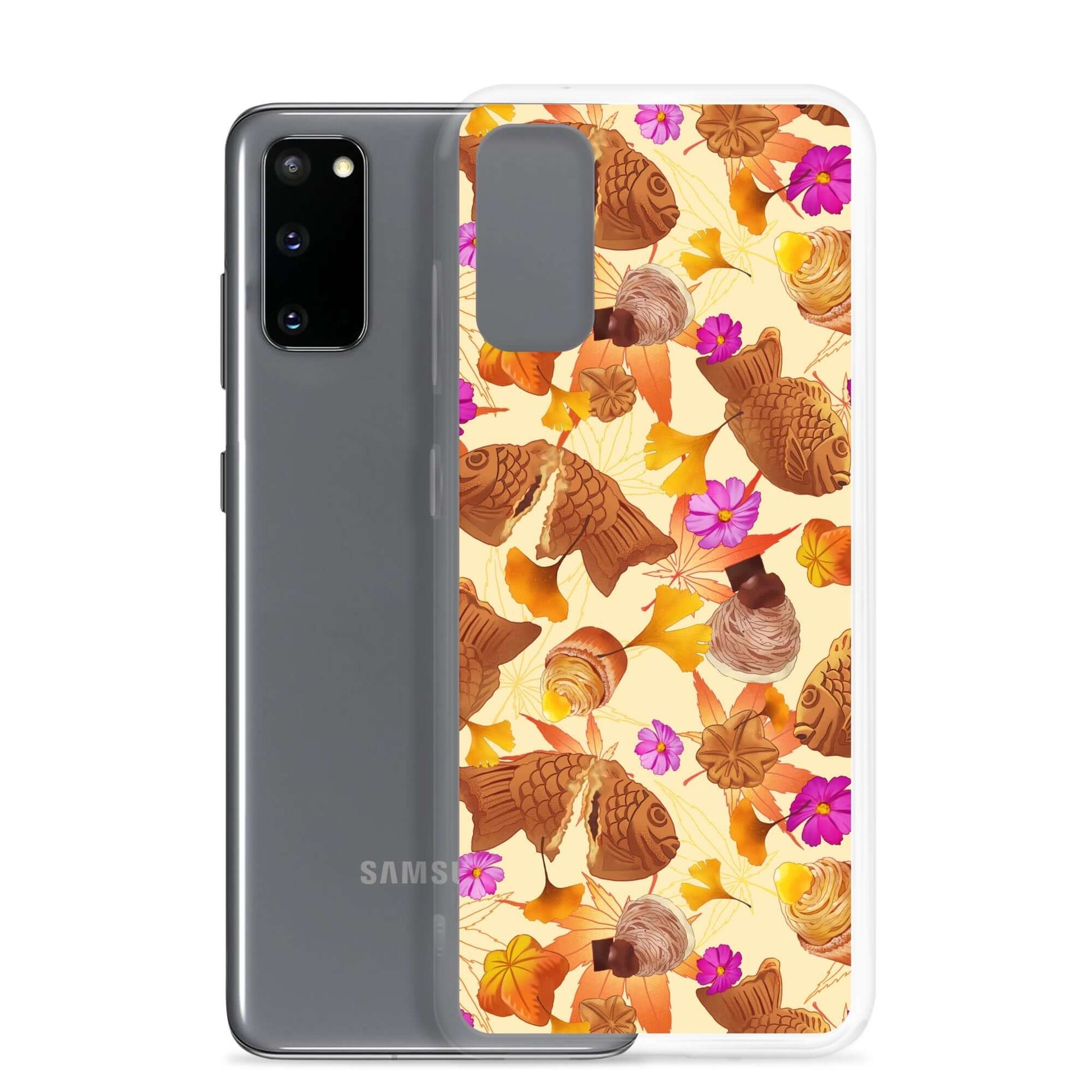 Sleek Momiji Samsung® Clear Case showcasing vibrant designs, protecting your phone from scratches and dirt.