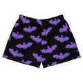 Stylish Morrigan Athletic Short Shorts featuring a bat print, perfect for showcasing your dark side at the gym.